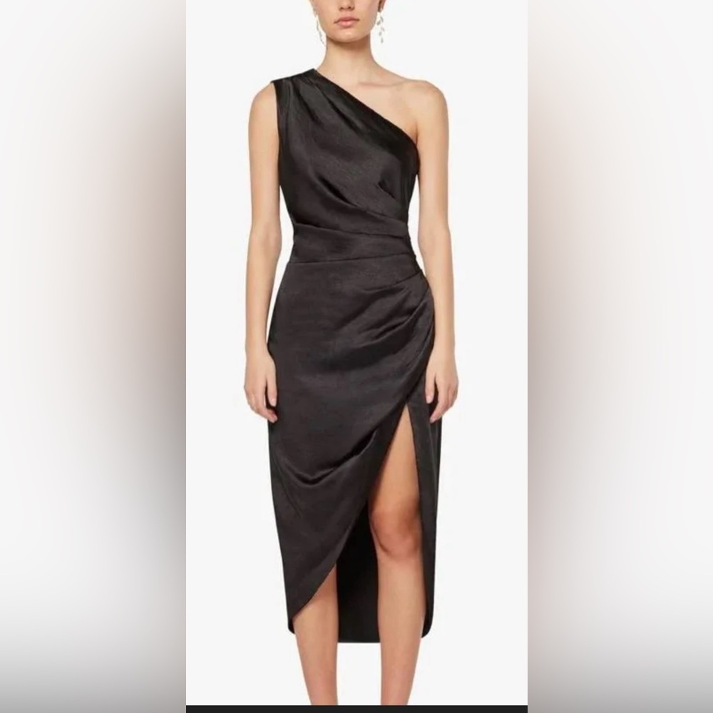Elliatt Cassini One Shoulder Black Satin Cocktail Dress